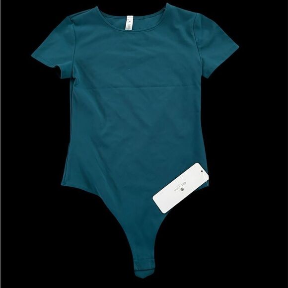 CRZ YOGA Cotton Crew Neck Short Sleeves Bodysuit, Borealis Green, Small, NWT - Picture 6 of 9